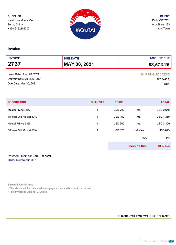 Download USA Moutai invoice template Photoshop template